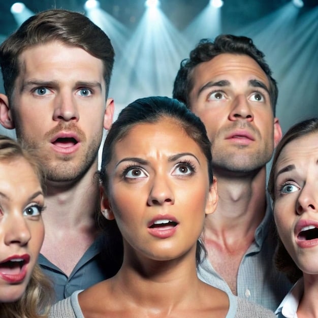 A close-up shot of the lead actors in '', expressing a mix of emotions on their faces, capturing the intensity and depth of their performances.