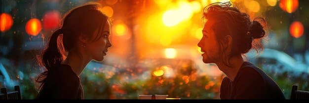 A close-up shot of two main characters in , sharing a significant glance that conveys unspoken feelings and connection against a soft, blurred background.