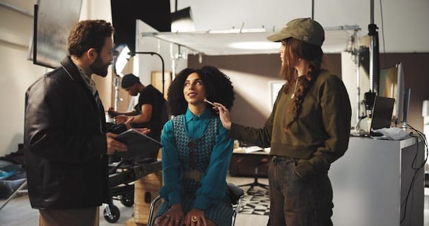 A group of people working on the set of a BL drama, including actors, directors, and crew members.