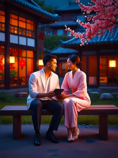 A scene from an upcoming romantic comedy Korean drama set to release on Netflix in 2025, featuring two lead actors smiling and holding hands amidst cherry blossom trees.