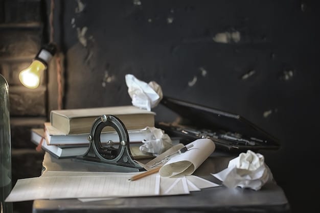 A dimly lit study filled with bookshelves, a detective's desk with scattered papers, a magnifying glass, and a half-empty glass of whiskey. Heavy curtains are drawn, partially blocking out the moonlight. This creates an atmosphere of mystery and contemplation.