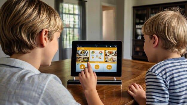 A brightly lit, child-friendly interface of a parental control management dashboard, emphasizing tools to monitor kids' watch history, set daily screen time limits, and block specific content. The design features vibrant colors and straightforward, intuitive controls tailored for parents or guardians to easily manage their children's access to streaming content. Positive reinforcement messages such as 