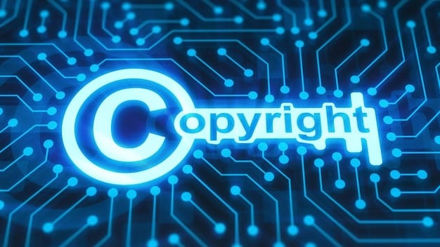 A close-up view of a digital screen displaying a copyright symbol intertwined with a streaming service logo. The background is a complex network of digital code, subtly illustrating the digital enforcement of copyright laws in the streaming industry.