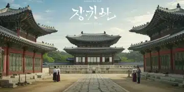 Palácio coreano histórico com arquitetura tradicional e jardins exuberantes, representando os dramas históricos de 2025.