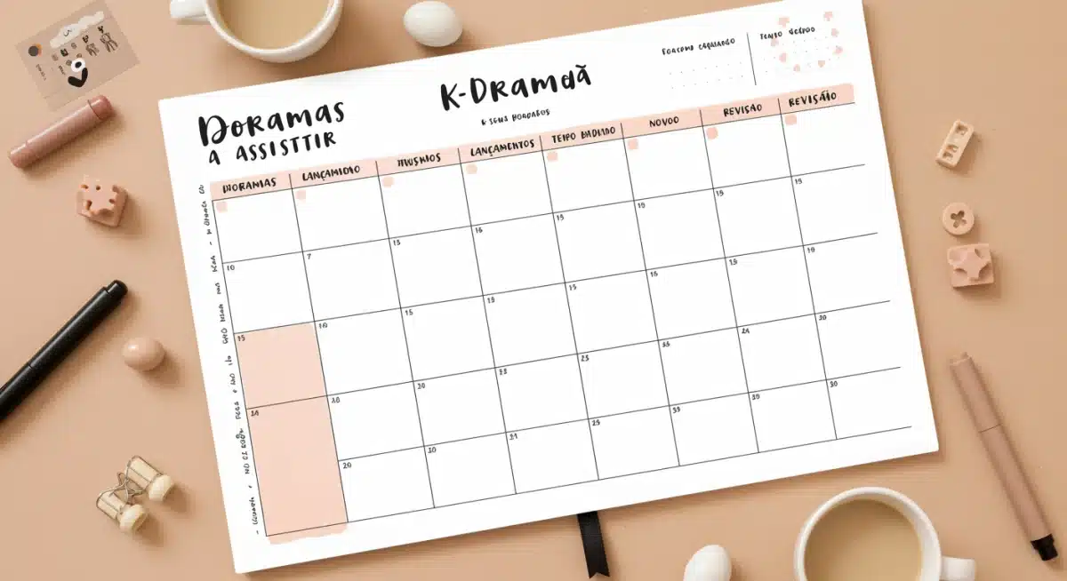 Planejamento semanal de doramas coreanos com horários e lançamentos