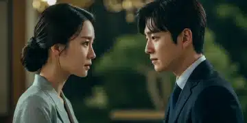 Casal principal de 'Rainha das Lágrimas' em cena romântica e dramática, simbolizando o sucesso do dorama.