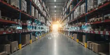 Almacén moderno en España integrando tecnología blockchain para una logística eficiente y transparente