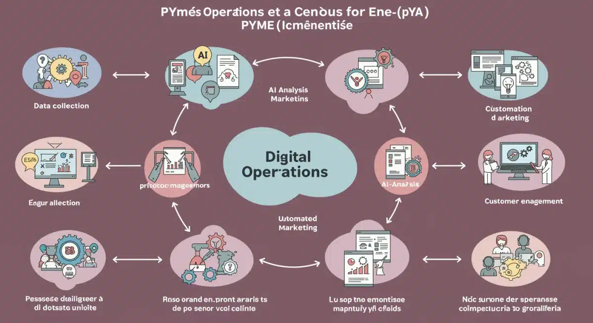 Infografía del ciclo de vida de la automatización digital y la IA en las operaciones de una PYME española.