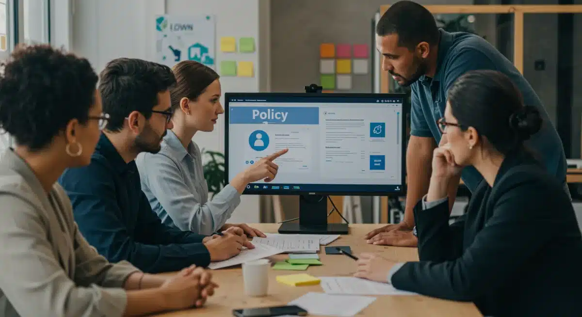 Equipo de empleados de pequeño comercio colaborando para adaptarse a las nuevas normativas laborales de 2025