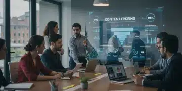 Marketing B2B en España 2025: 5 Tácticas para Más Leads Profesionales de marketing B2B colaborando en estrategia de contenidos en una oficina moderna en España.