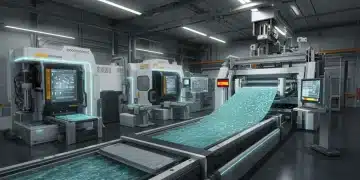 Fábrica futurista española utilizando materiales inteligentes para una producción eficiente y sostenible.