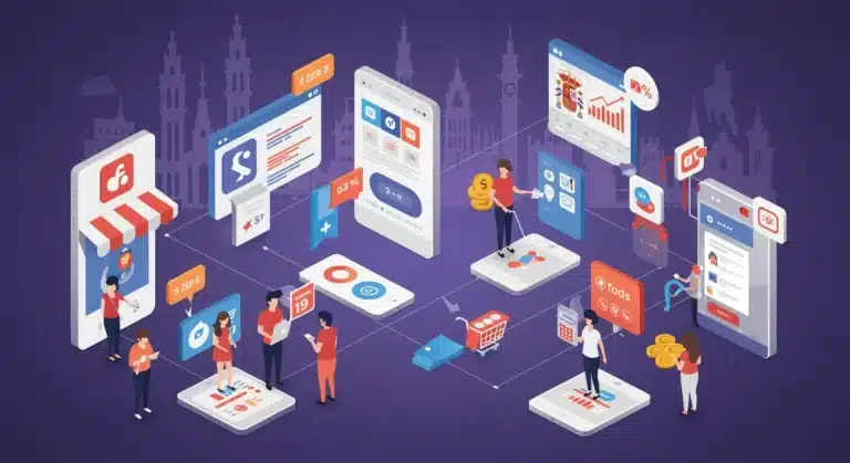 Futuro del Social Commerce en España con consumidores interactuando en plataformas sociales para compras directas
