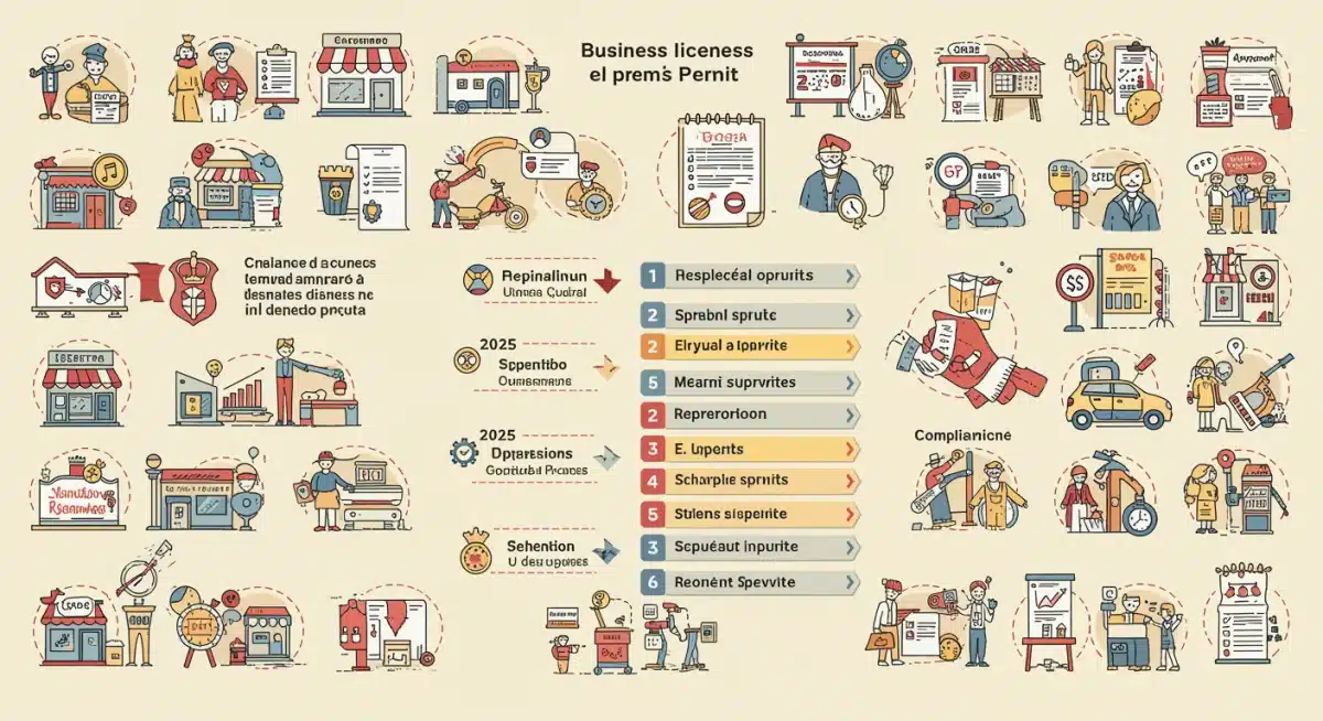 Infografía detallada sobre los tipos de licencias y permisos empresariales en España y sus requisitos de actualización para 2025.