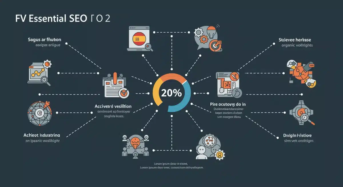 Infografía detallada de las 5 tácticas SEO esenciales para España en 2025, mostrando su interconexión.