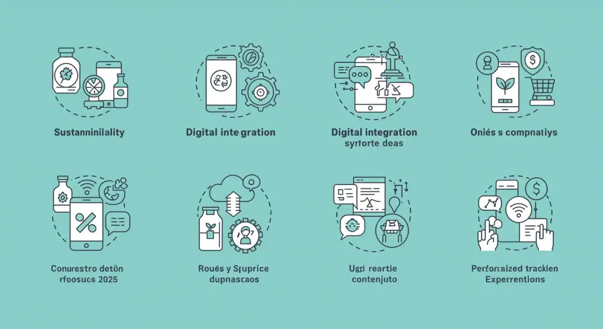 Infografía de tendencias de consumo español para 2025, destacando sostenibilidad y digitalización.