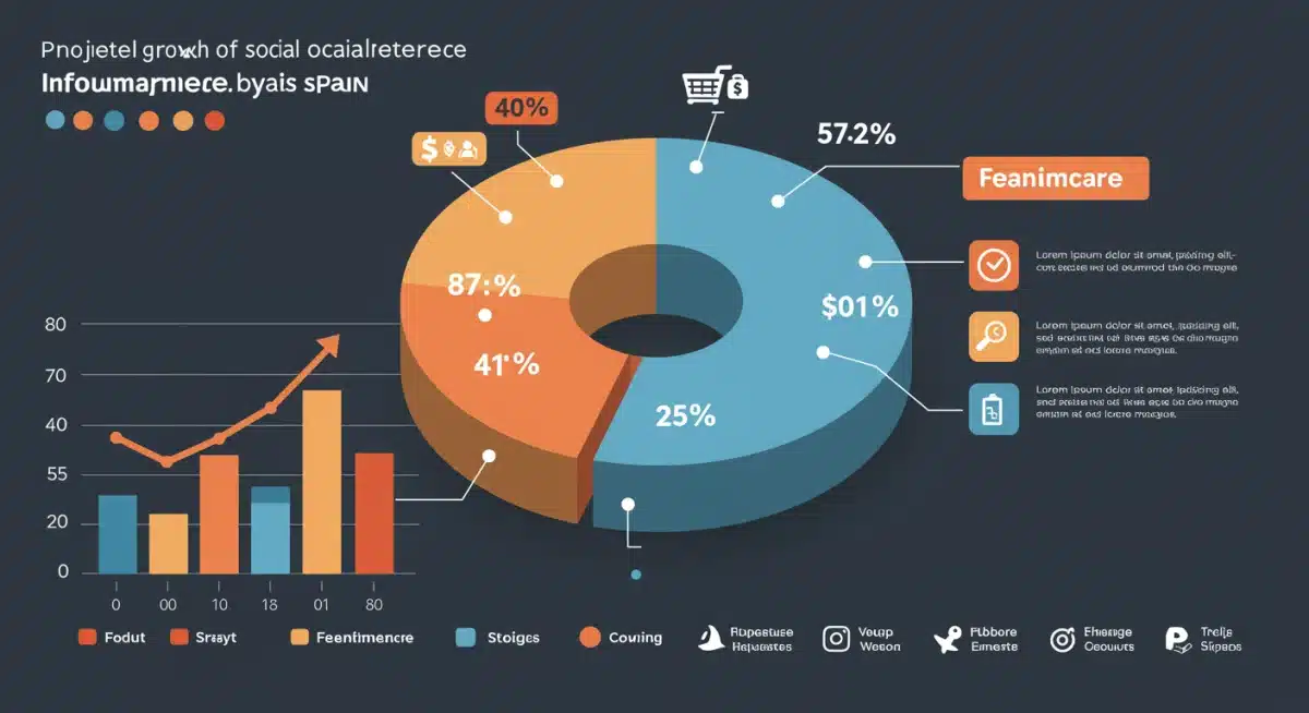 Gráfico que ilustra el crecimiento proyectado del 40% del social commerce en España para 2025.