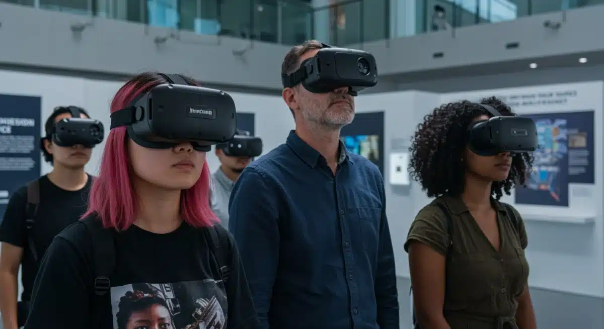 Personas experimentando un proyecto de periodismo inmersivo con realidad virtual.