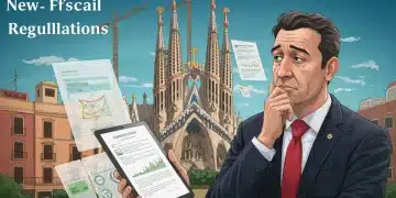 Empresario español revisando nuevas regulaciones fiscales para negocios locales en 2025