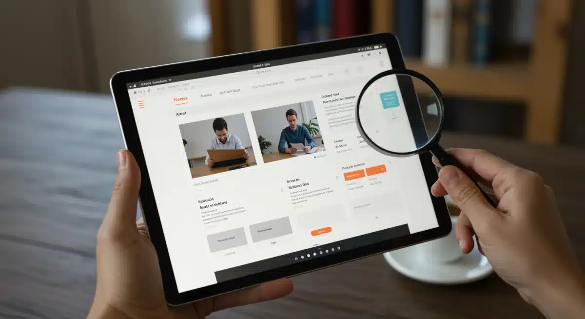 Interfaz de usuario optimizada en una tablet, mostrando elementos clave de CRO como CTAs claros y navegación intuitiva.