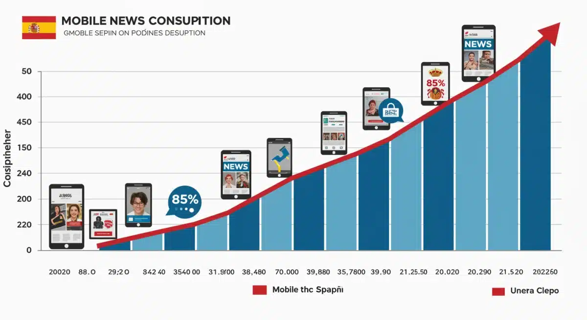 Gráfico de crecimiento del consumo de noticias móviles en España