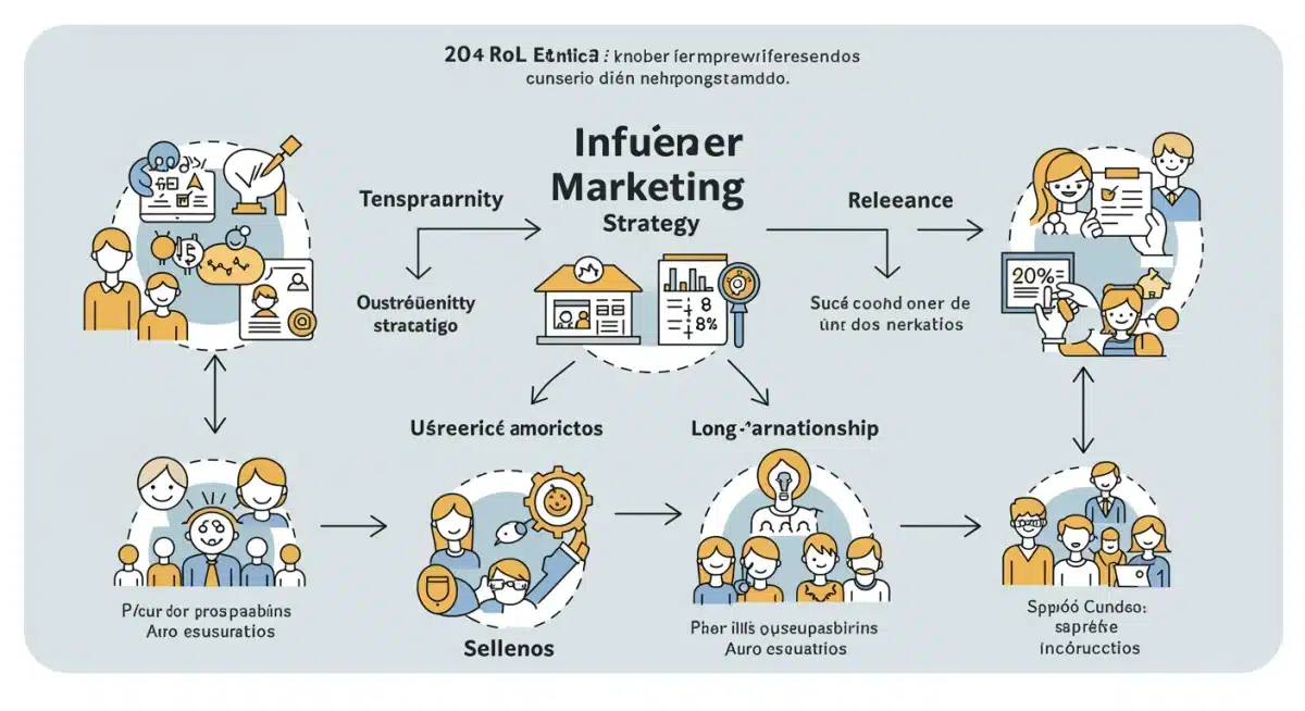 Infografía detallada sobre los pilares del marketing de influencers ético: transparencia, autenticidad y ROI sostenible.