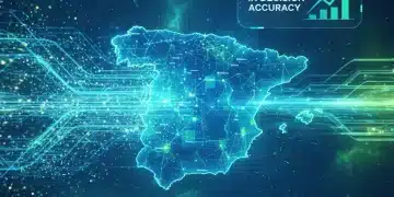 Representación visual de Big Data Analytics en España, con flujos de datos y elementos tecnológicos.