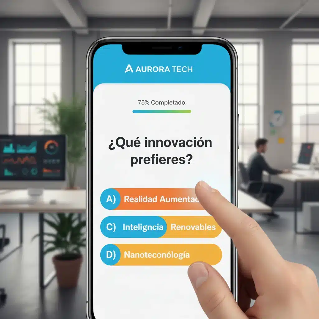 Pantalla de smartphone con un cuestionario interactivo de una marca española.