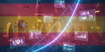 Gráfico ascendente de ROI en publicidad programática en España para 2026, con elementos digitales y bandera española.