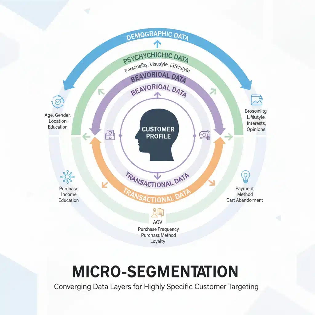 Infografía detallando los tipos de datos clave para una micro-segmentación efectiva en marketing digital.