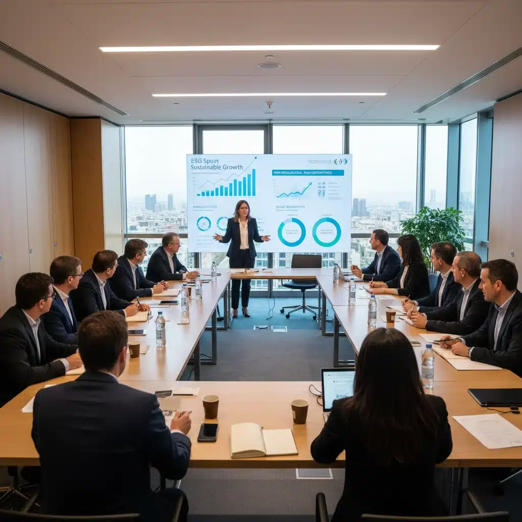 Líderes empresariales españoles en un taller sobre informes ESG y sostenibilidad.