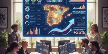 Panel de control CRM digital con datos de clientes y gráficos de crecimiento en España