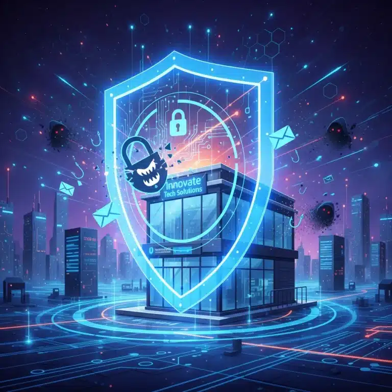Escudo digital protegiendo una pequeña empresa de ciberataques en 2026