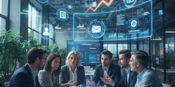 Representación visual de la automatización del marketing B2B y sus beneficios para empresas españolas, con elementos digitales y equipo colaborando.