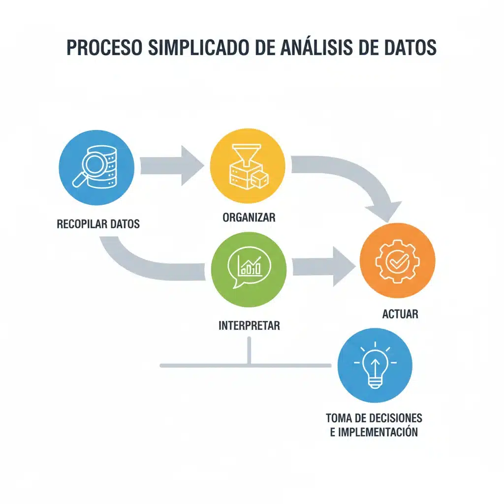 Diagrama de flujo simplificado del proceso de análisis de datos para principiantes.