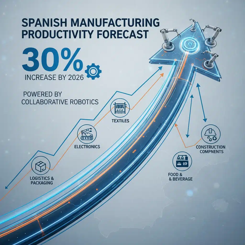 Gráfico de proyección de aumento de productividad industrial con robótica colaborativa en España
