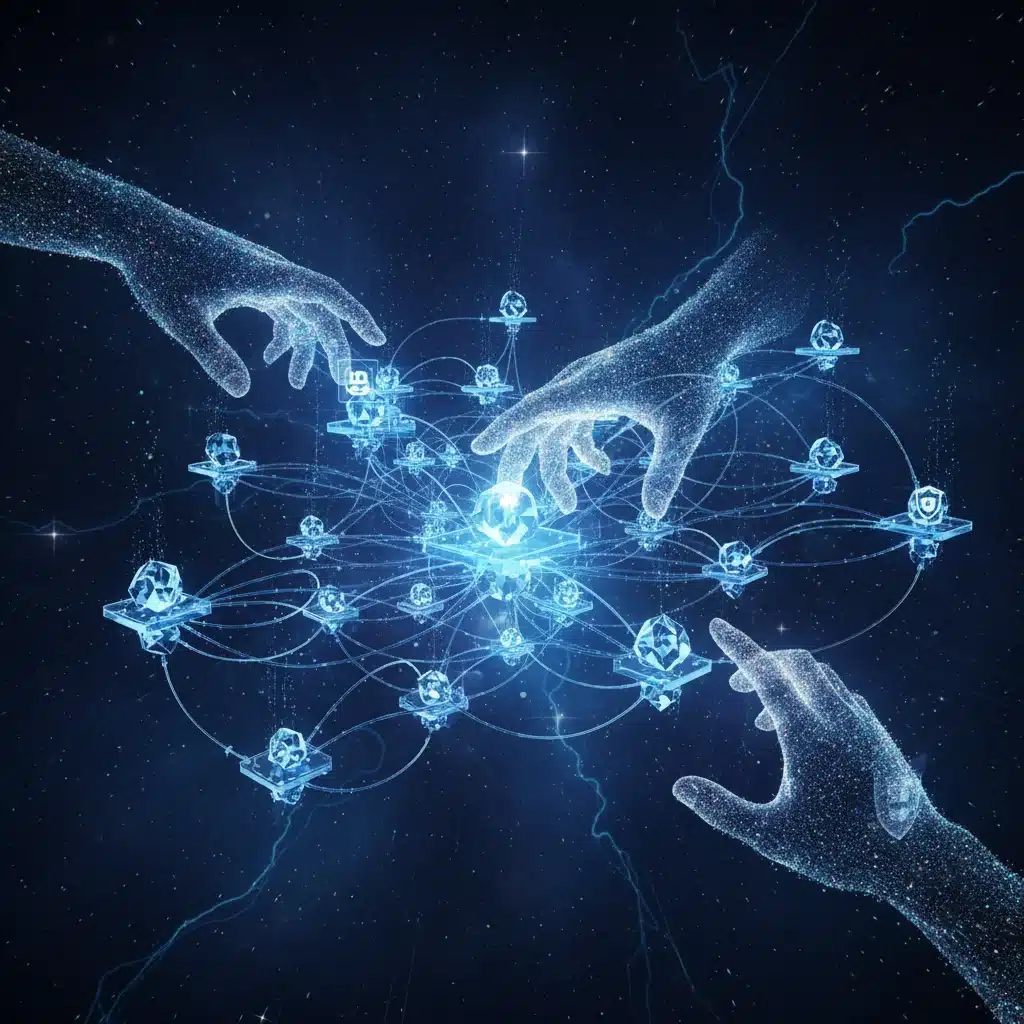 Representación visual de la interconexión de plataformas digitales bajo nuevas normativas de contenido.